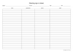 meeting sign-in sheet A4 landscape preview