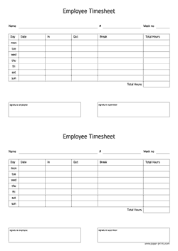 weekly employee timesheet A4 preview