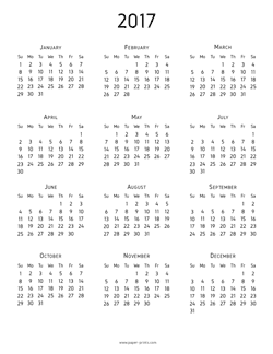 calendar 2017 start sunday letter preview